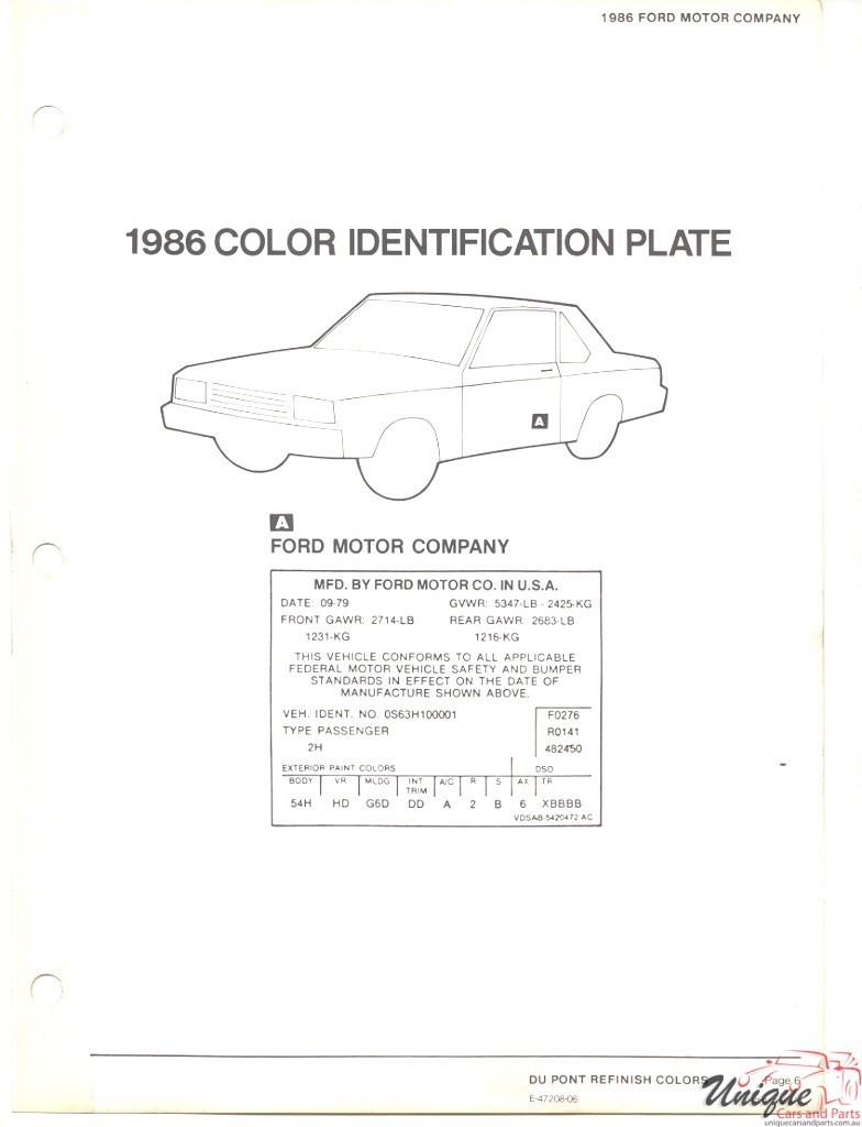 1986 Ford Paint Charts DuPont 6